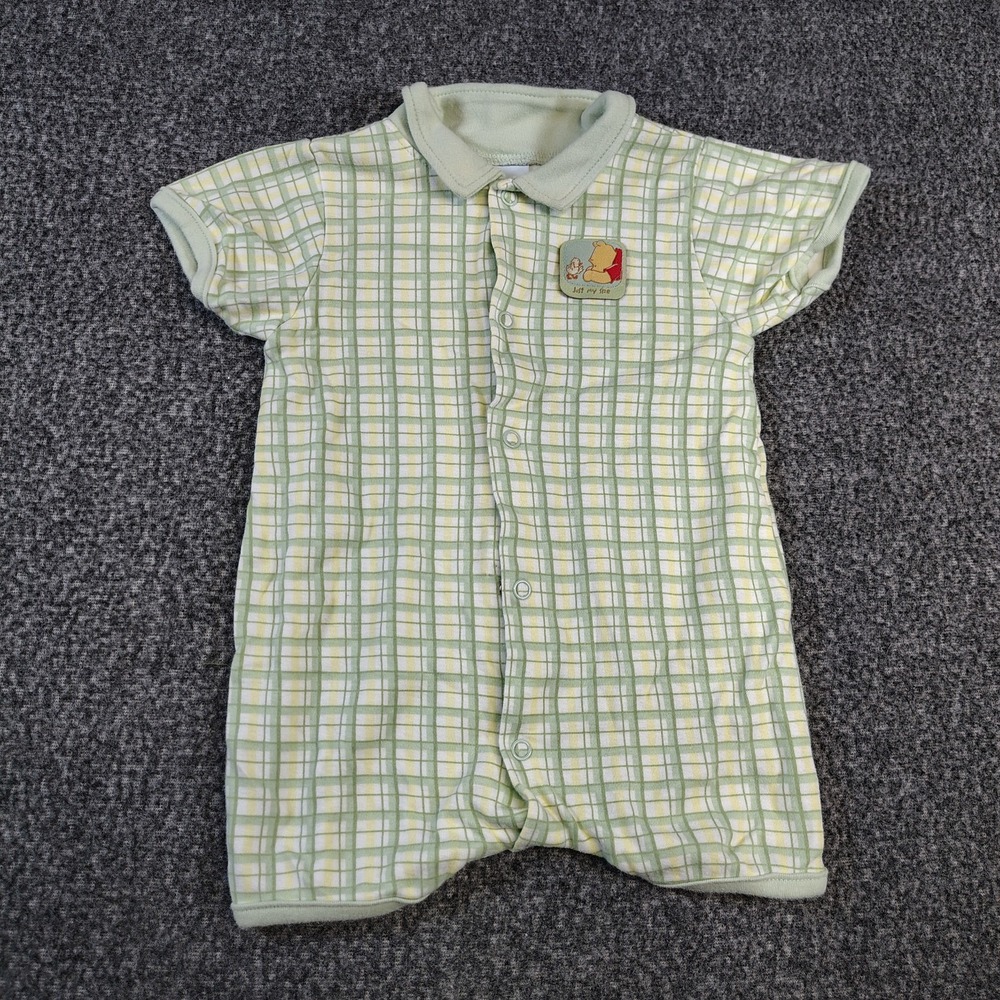 Y2K Disney Baby Winnie the Pooh Green Plaid Romper 3-6 Months